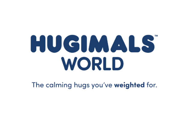 Hugimals World logo with the tagline 'The calming hugs you’ve weighted for.'