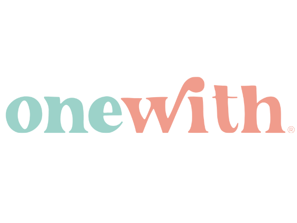 The words "one" in pastel teal and "with" in pastel pink, stylized in a playful font.