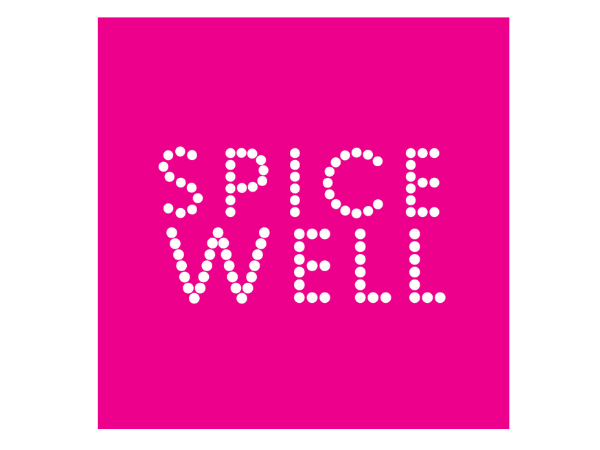Pink background with white dotted text that reads "SPICE WELL".