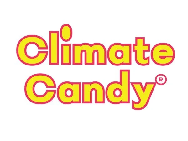 Logo of Climate Candy in yellow and pink text