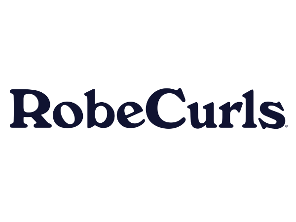 RobeCurls logo in navy blue text on a white background.