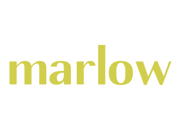 The word 'marlow' in large gold-colored font on a white background.