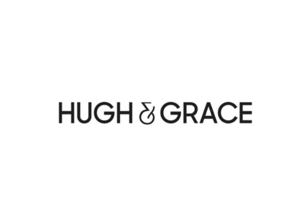 Black text on a white background displaying the words "HUGH & GRACE" with an ampersand symbol.