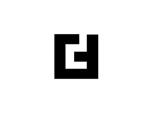 A black and white logo with stylized interlocking letters 'E' and 'G' in a geometric design.