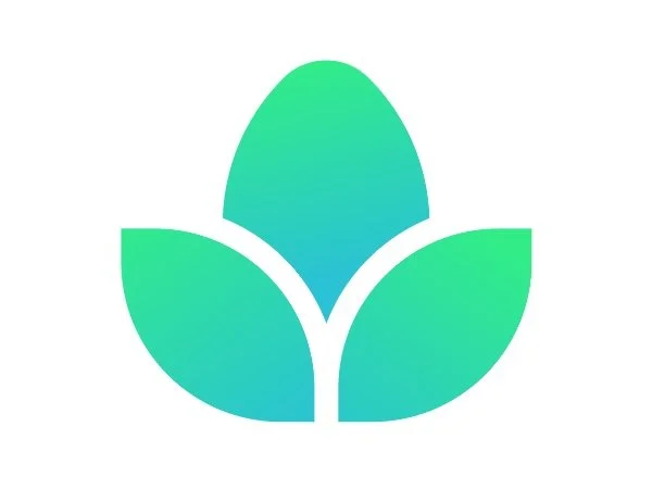 A simple, stylized graphic of a plant with three green and blue gradient leaves.