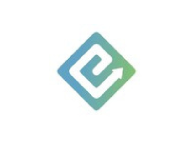 A logo with a blue-green gradient featuring a stylized letter 'E' inside a diamond shape with an arrow pointing upward.