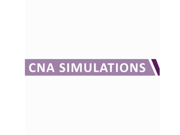 CNA SIMULATIONS text on a purple banner with a white background.