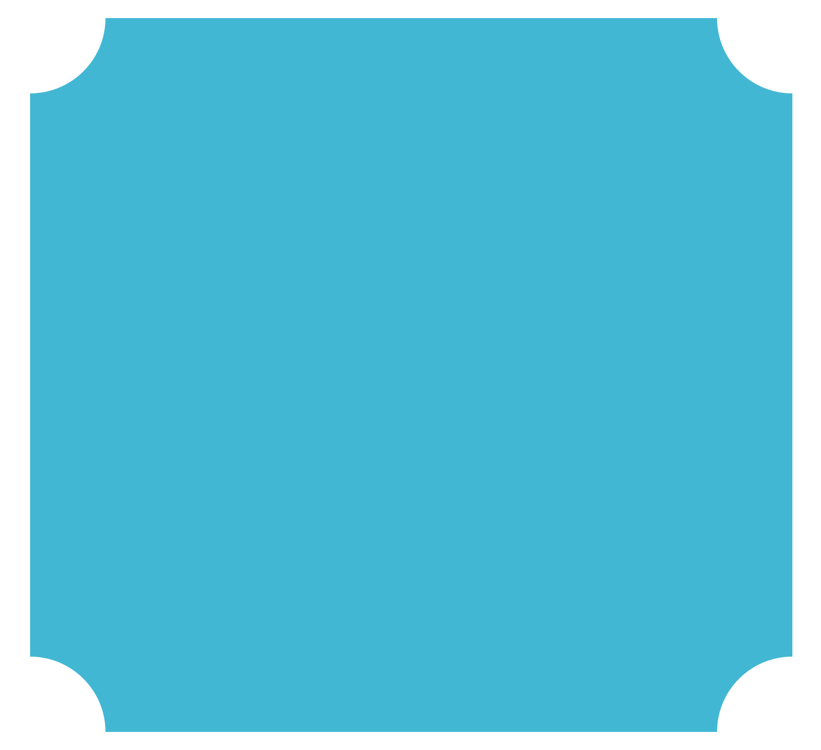 Blue rectangular shape with curved corners and black edge accents.