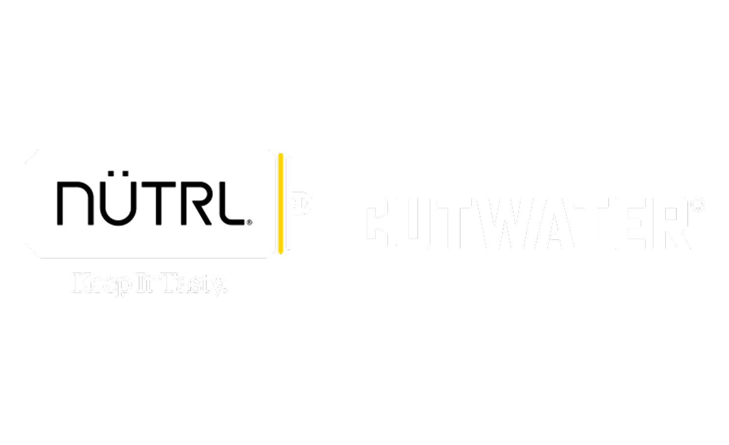 Logo of Nutril Pur and CutWater with slogan 'Keep It Tasty' on a black background.