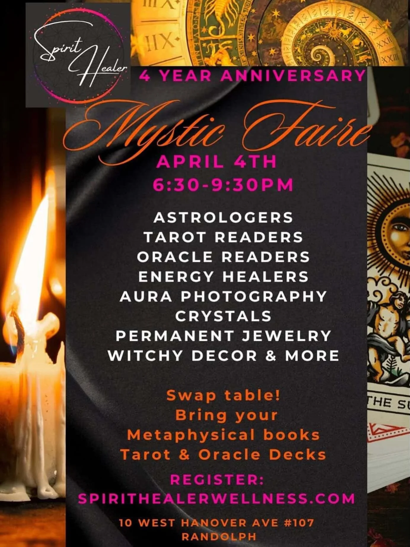 This Saturday April 4 @spirithealerwellness is having her 4th Anniversary. There is a full day of classes and experiences and a Mystic Market and swap from 6:30 -9:30
10 W Hanover Ave 
Suite 107
Randolph NJ
Check out her page to register for the day 