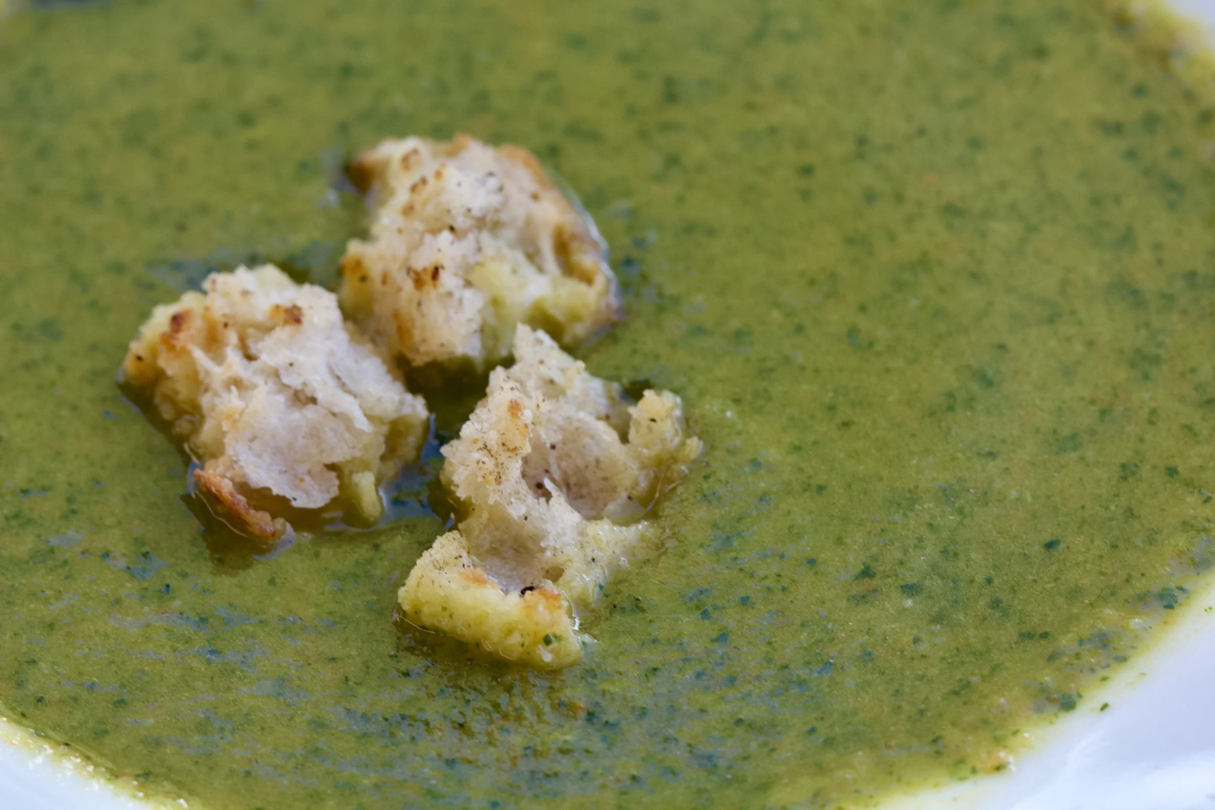 Super Greens Healthy Simple Soup with Homemade Croutons