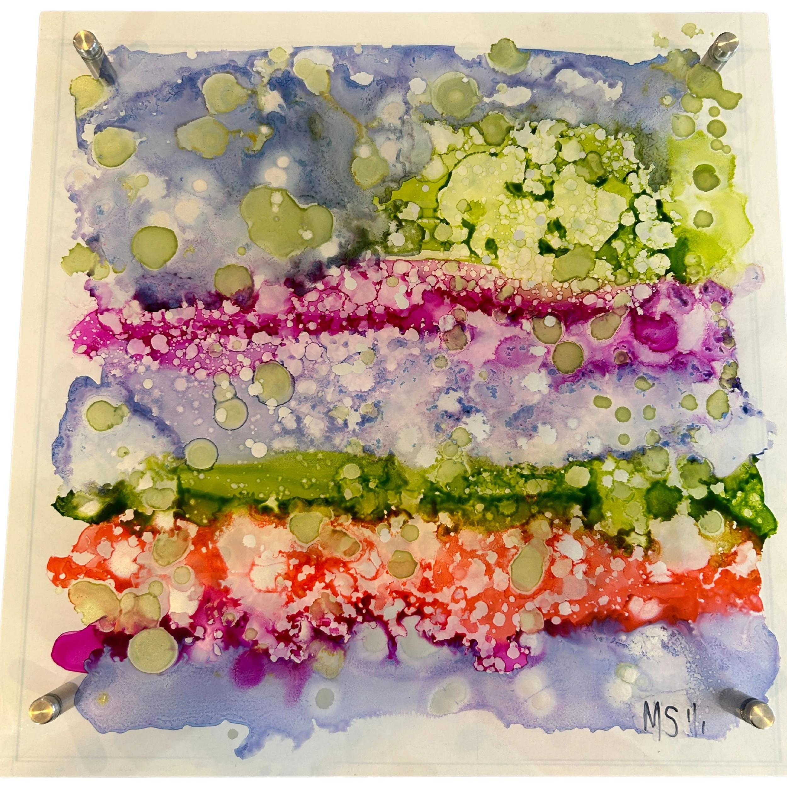 Sunset Abstract-Five Colors 16 X 16 Alcohol Ink on Acrylic