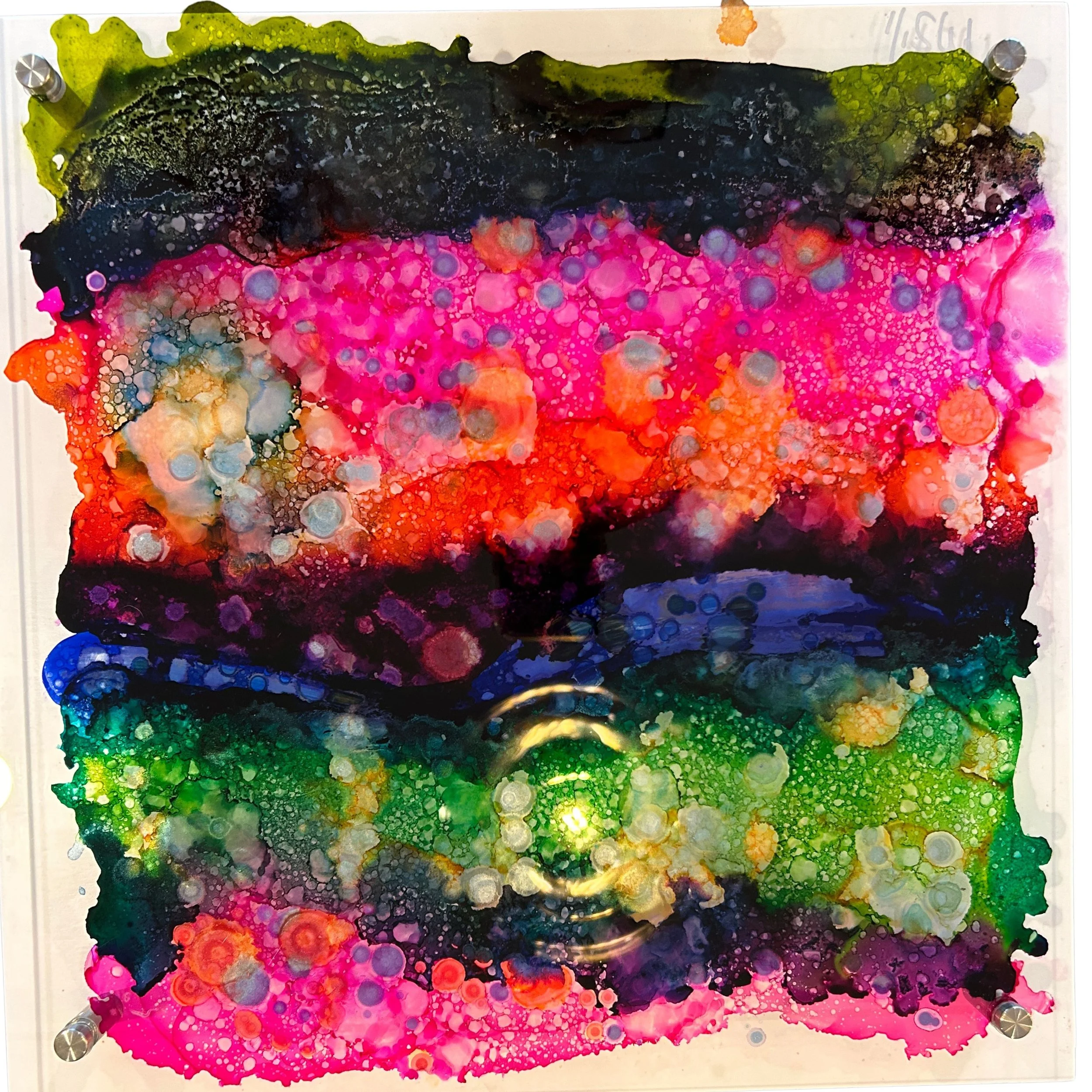 Sunset Abstract-Seven Colors 16 X 16 Alcohol Ink on Acrylic
