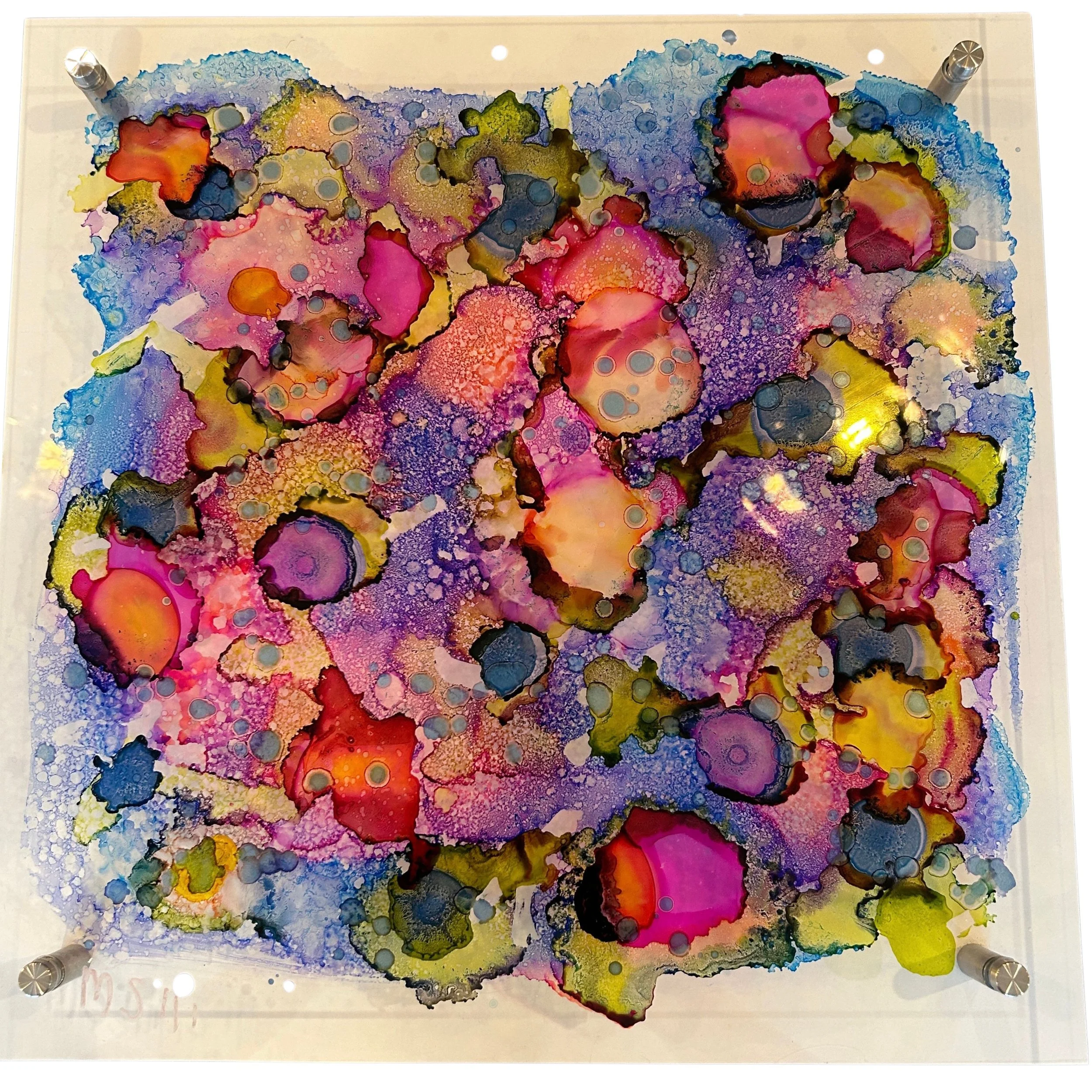Blooming Mirage- Nine Colors 16 X 16 Alcohol Ink on Acrylic