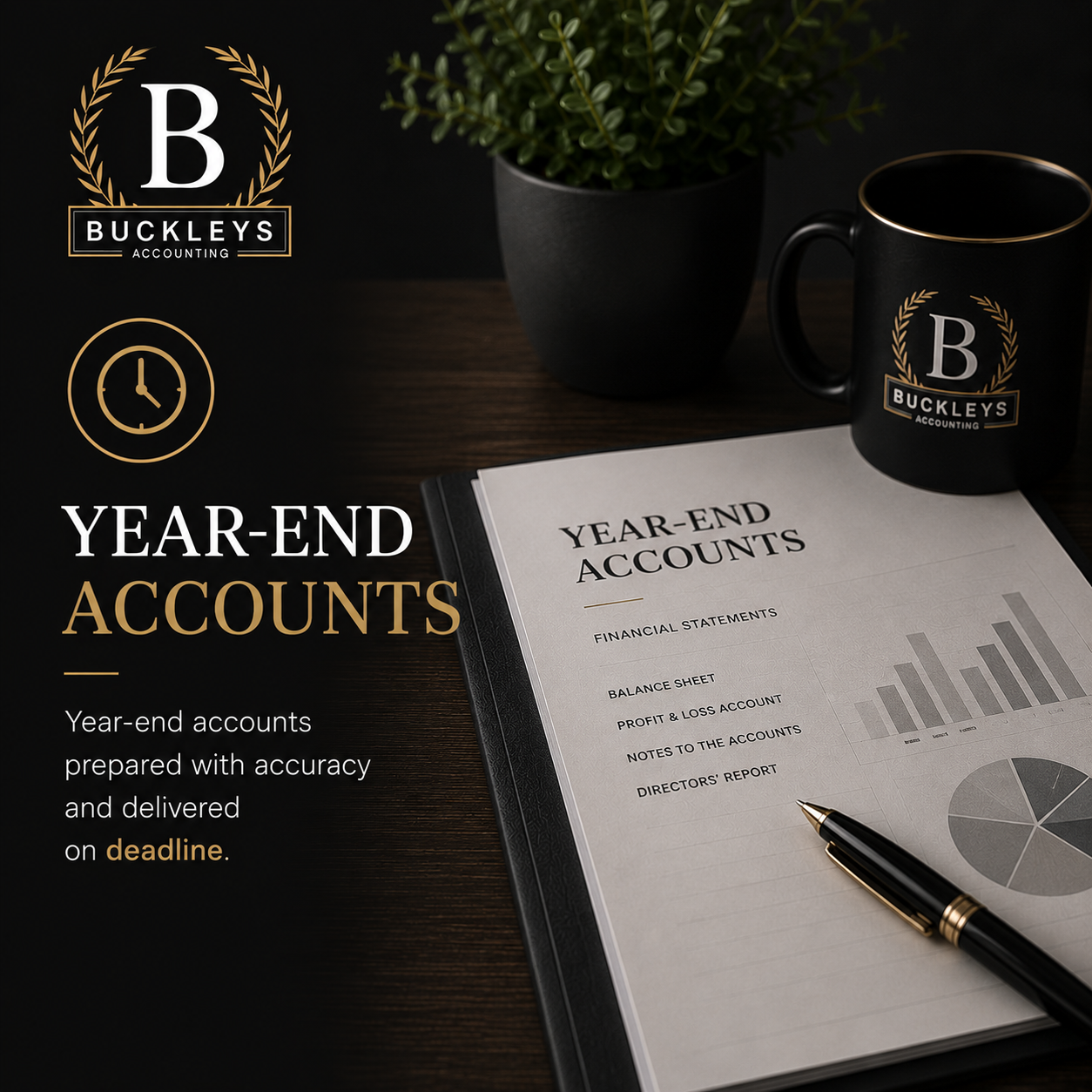 Open finance tracker and monthly budget overview sheets on a white surface, with a gold pen, a small wooden bowl with paperclips, and a closed gray box in the background.