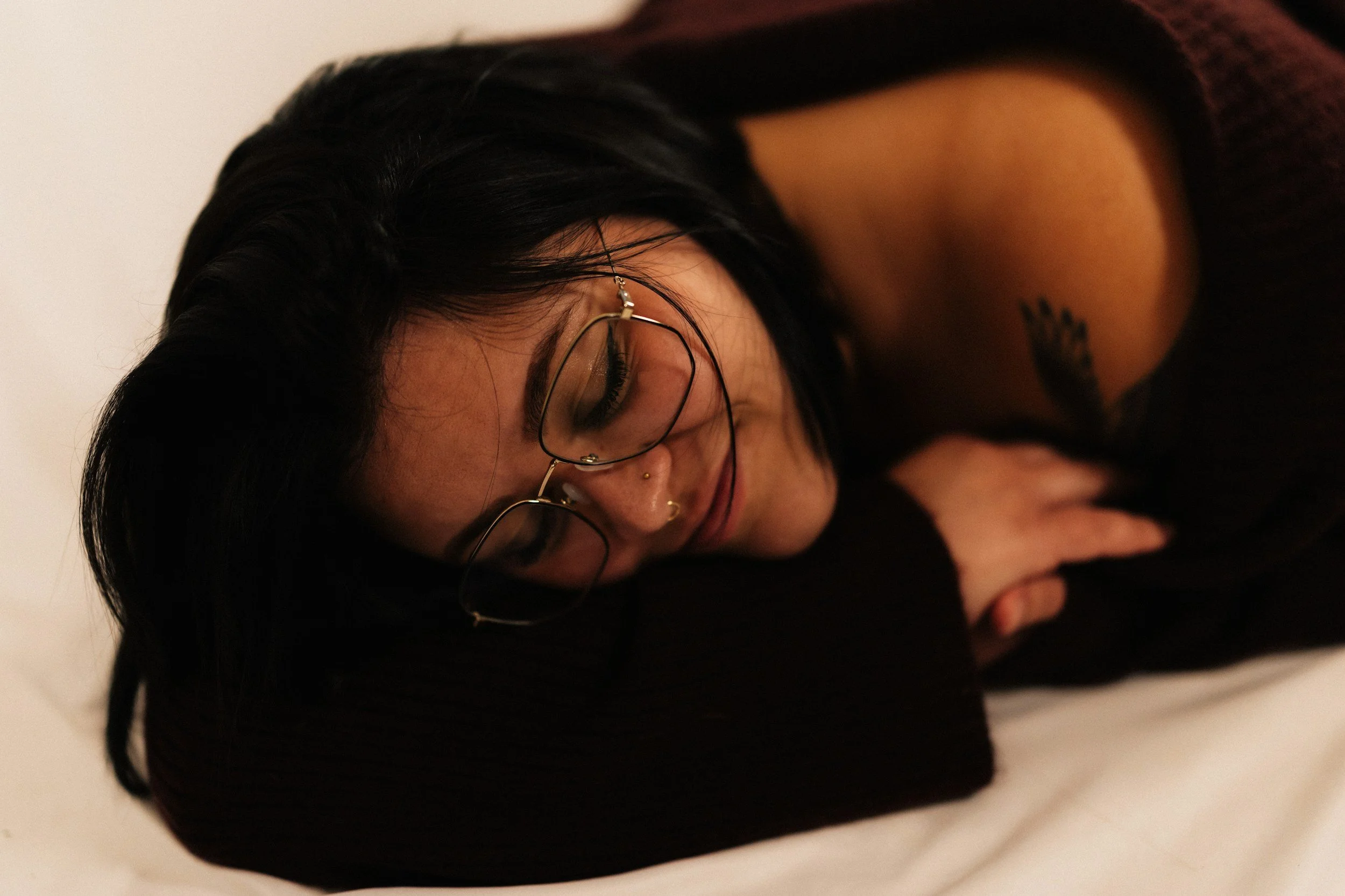 Woman resting with her head down