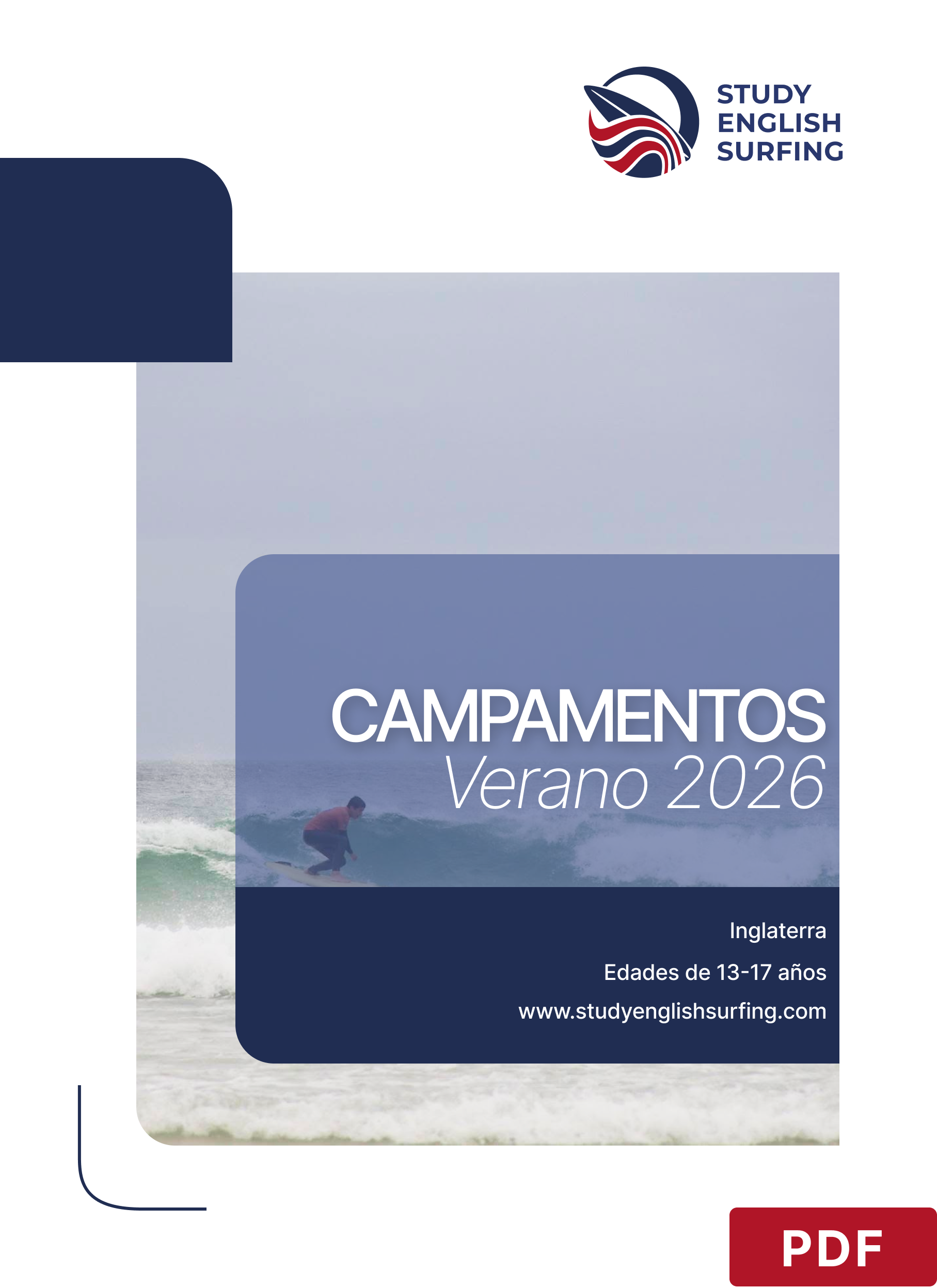 Imagen de nuestro catálogo de  campamentos de verano surf e inglés en inglaterra UK para jóvenes menores de 13 a 17 años 2026