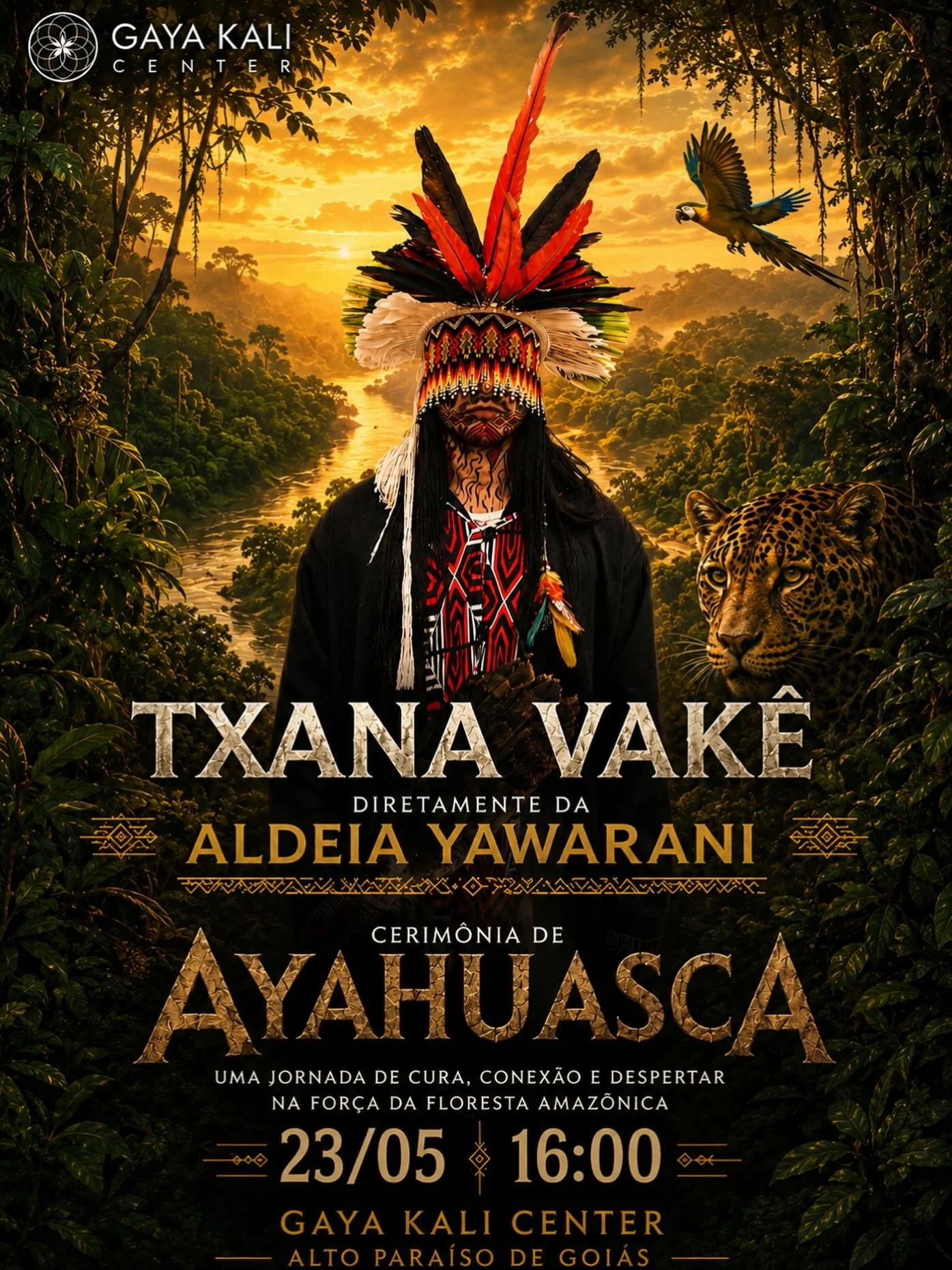 An unforgettable ayahuasca ceremony is approaching at Gaya Kali Center￼ 🌿✨
 
🇬🇧 We are honored to welcome @txanavake the incredible Txana directly from Aldeia Yawarani for a special Ayahuasca ceremony in our center at Alto Para&iacute;so de Goi&aa