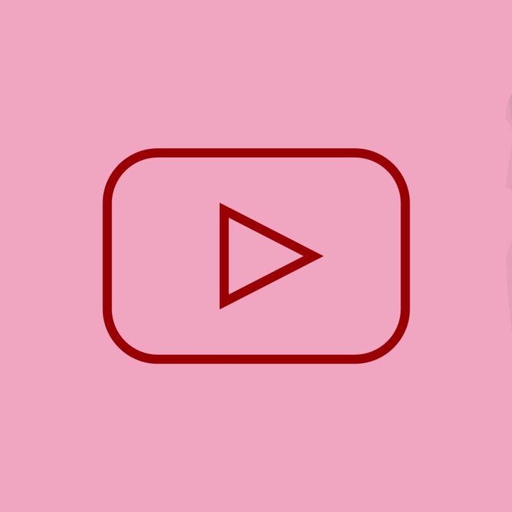 Pink background with a red outlined play button icon.