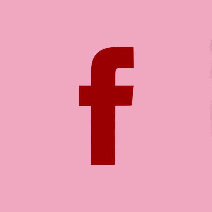 Facebook logo in dark red on a pink background.