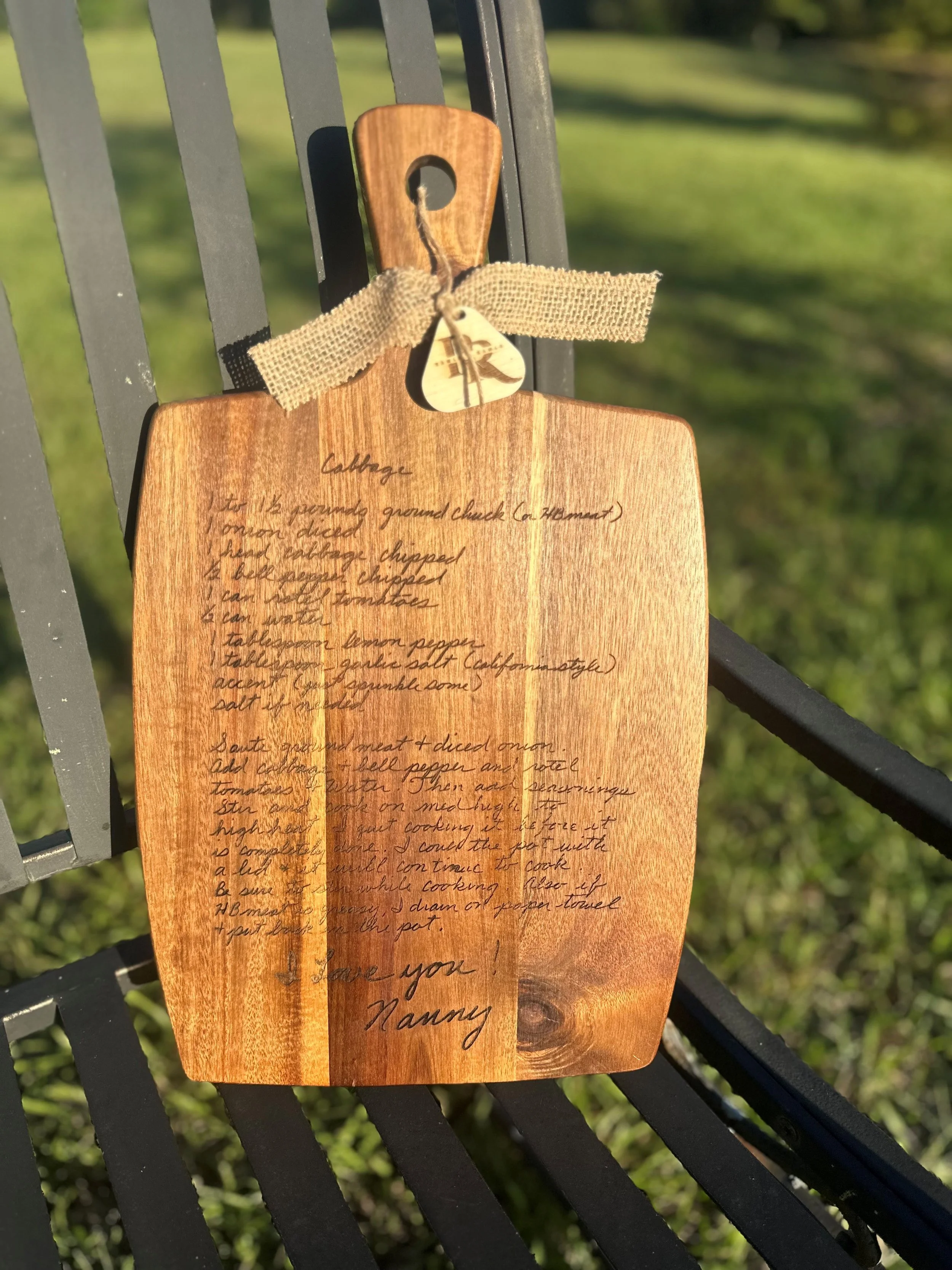 Custom Charcuterie Board with Your Handwritten Recipe – Personalized Gift – Engraved Hardwood Serving Board