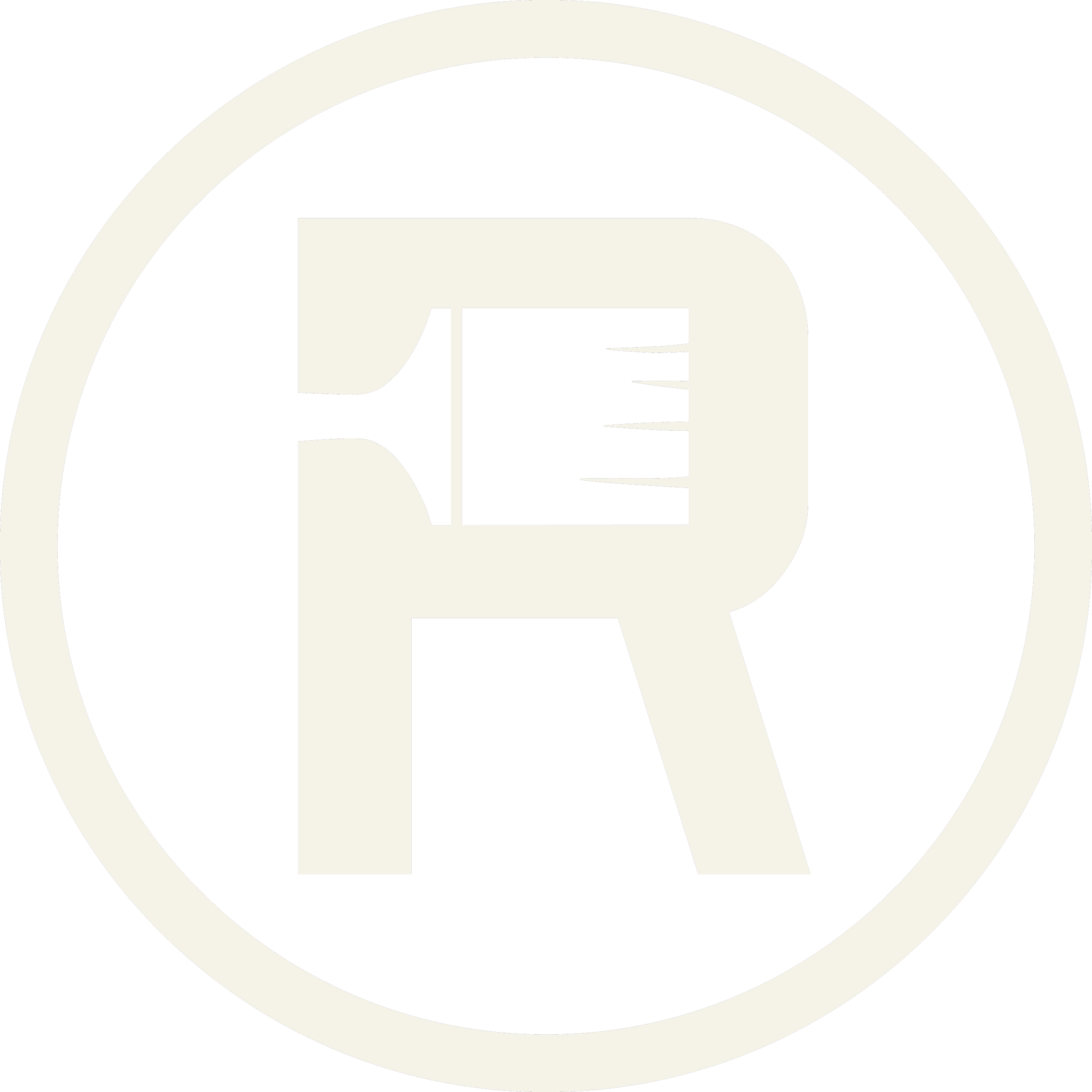 Black and white circular logo with a large letter R in the center and a paintbrush graphic integrated into the letter R, an icon logo for Reformed Painting Co.