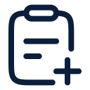 Icon of a clipboard with a plus sign indicating adding or creating a new document