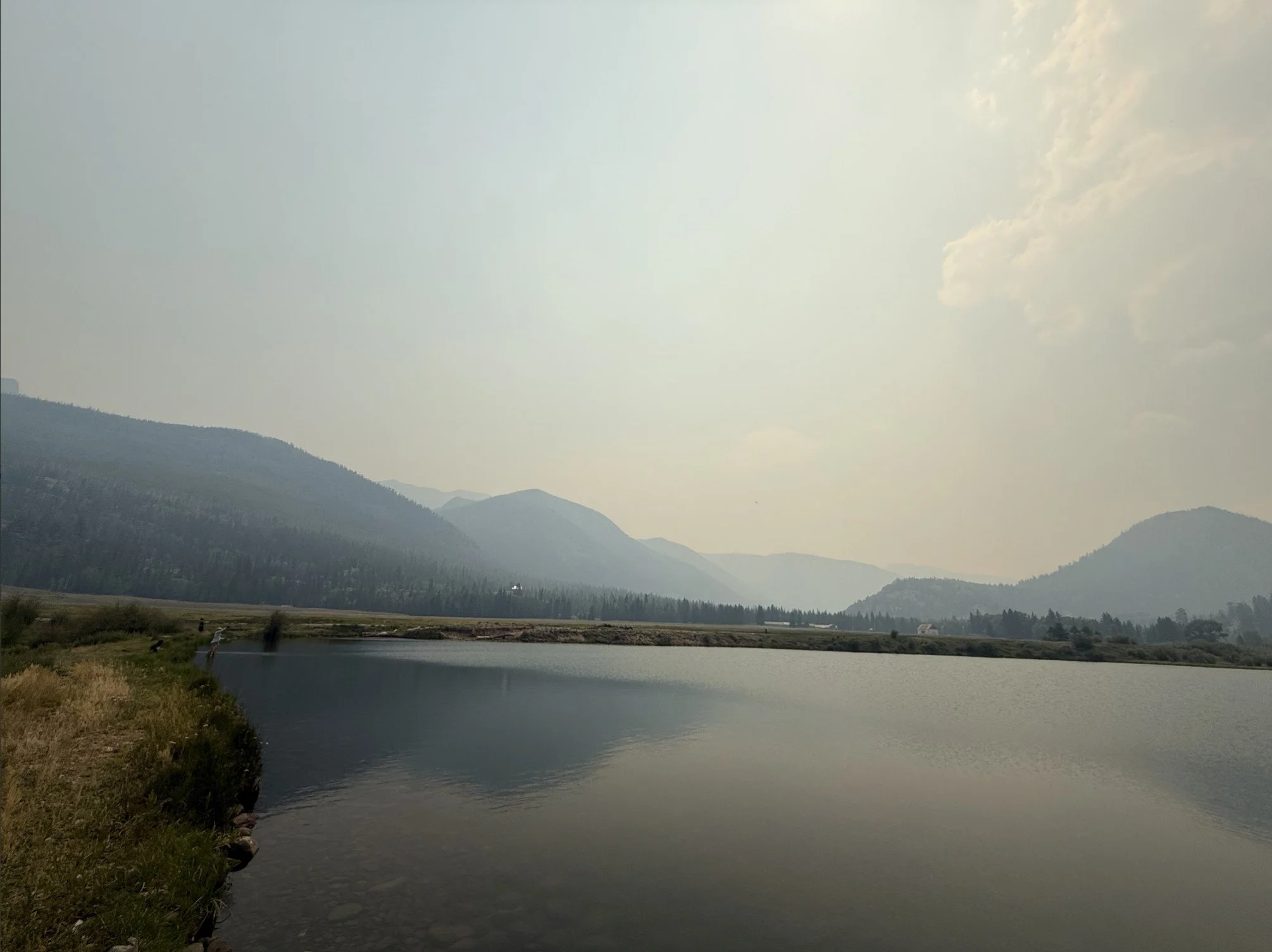 fishing for lake trout (I got a brownie and a rainbow) when the winds blew the smoke our way. 
