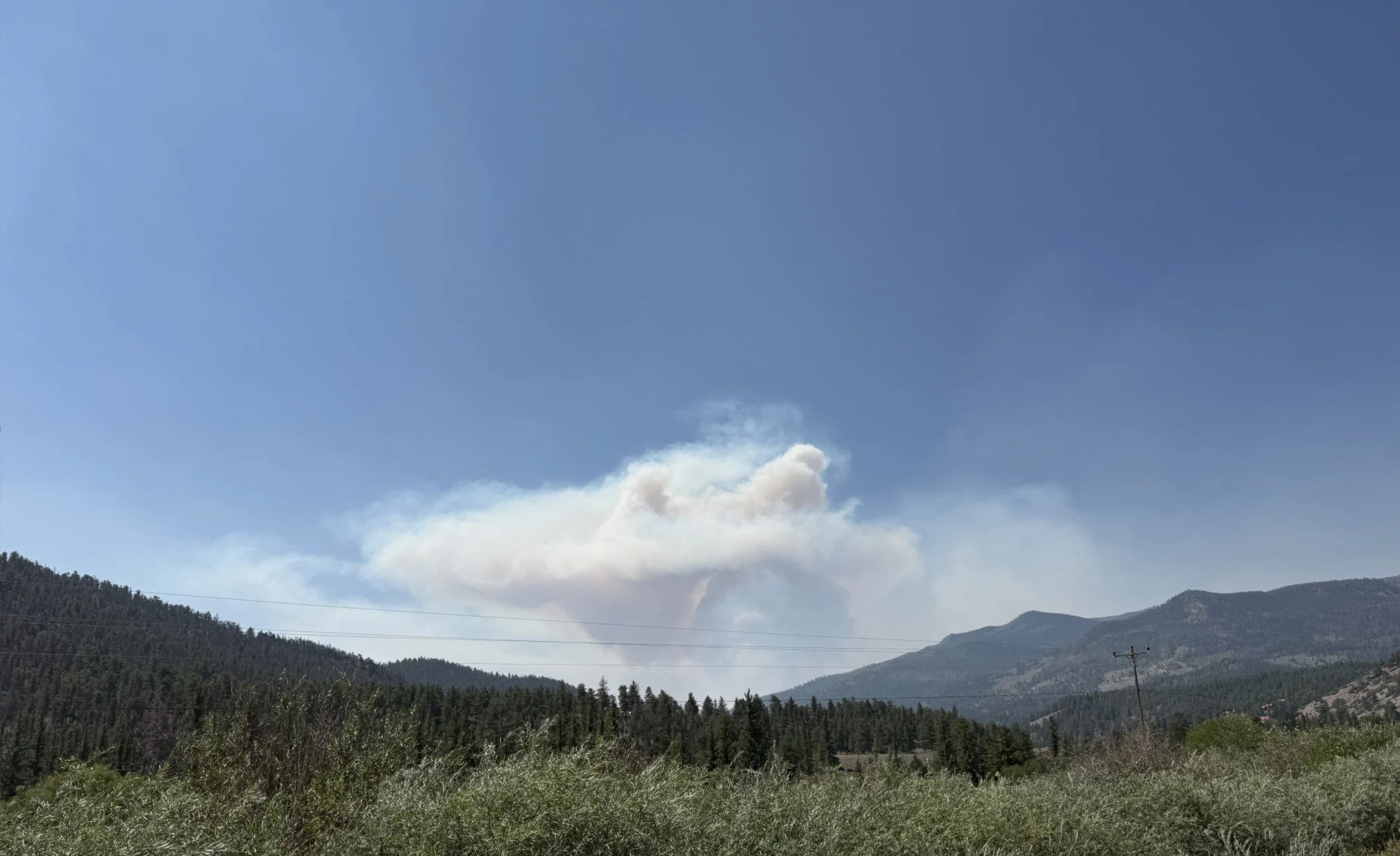 Heading to our fly fishing spot... tornado wildfire, or spinning top wildfire, or volcano wildfire? I don't know, but that's where we headed (It is the Elk wildfire). 