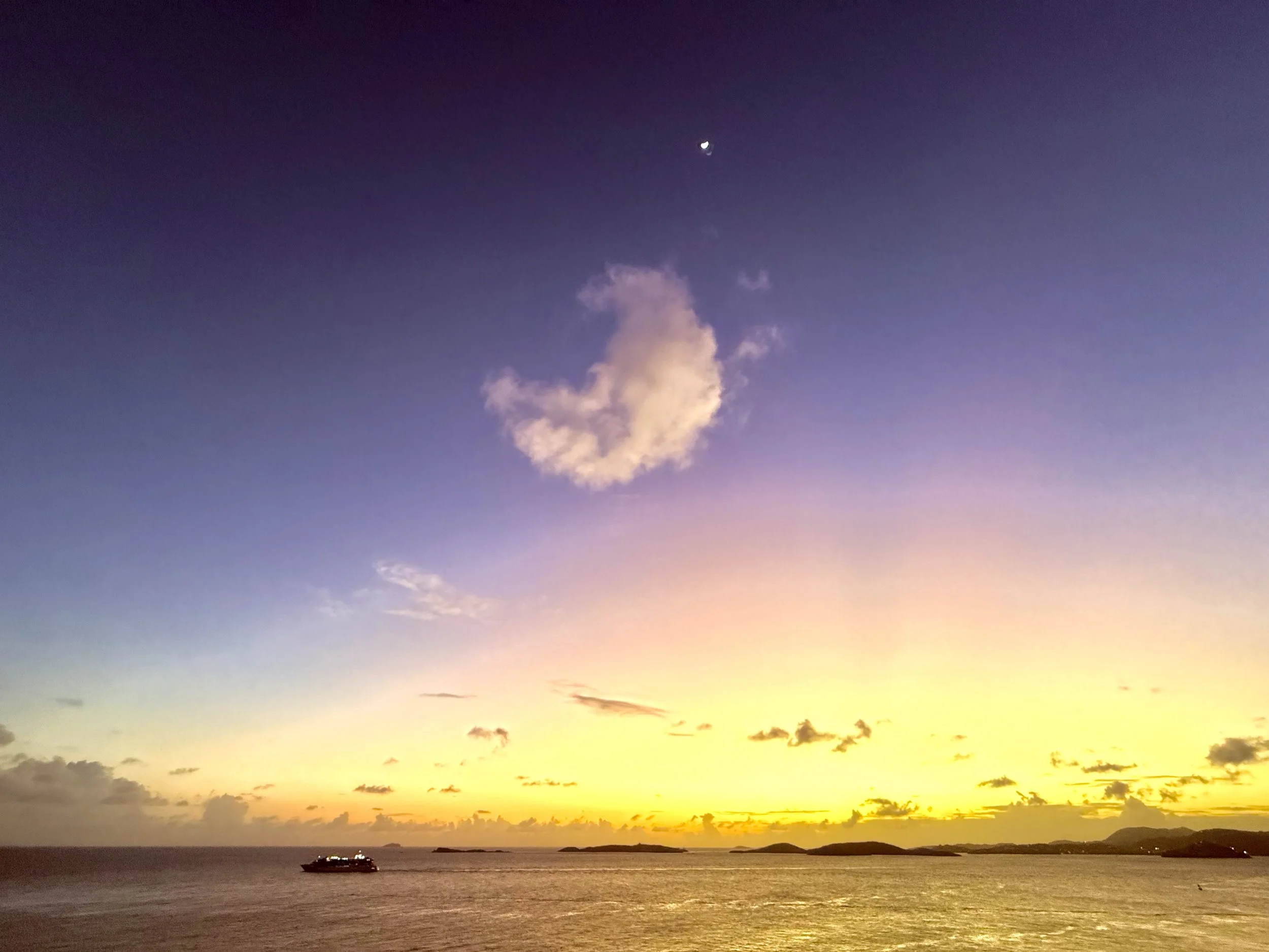 Big Cloud Moon & actual moon in the Atlantic 