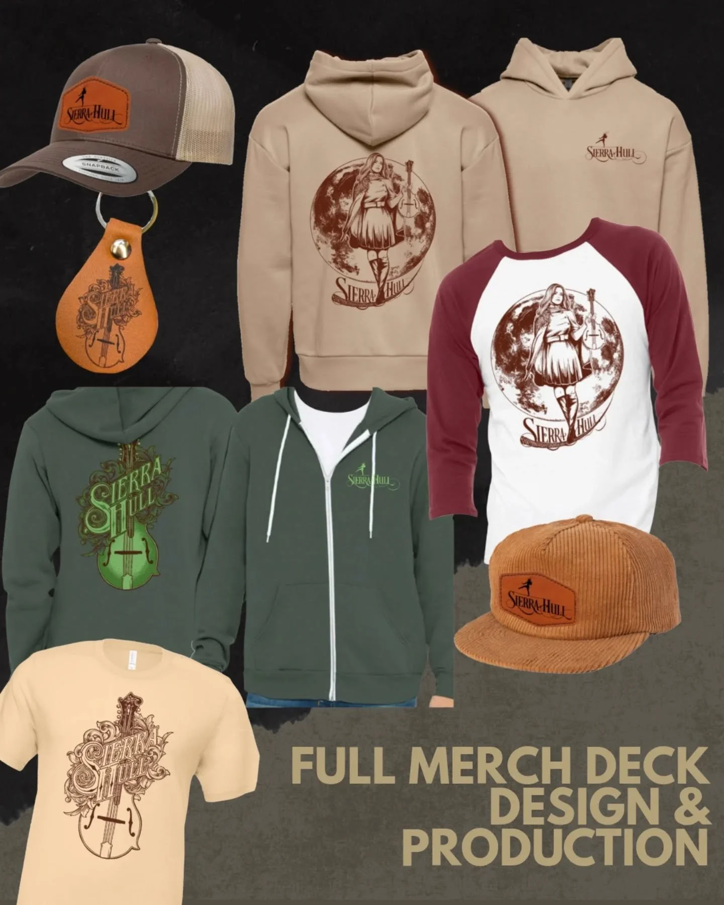 Not only do I design merch, but I also have the capacity to produce the merch as well. Whether it's personally producing custom merch like the laser engraved hat patches and keychains you see here, or utilizing my network of production partners for s