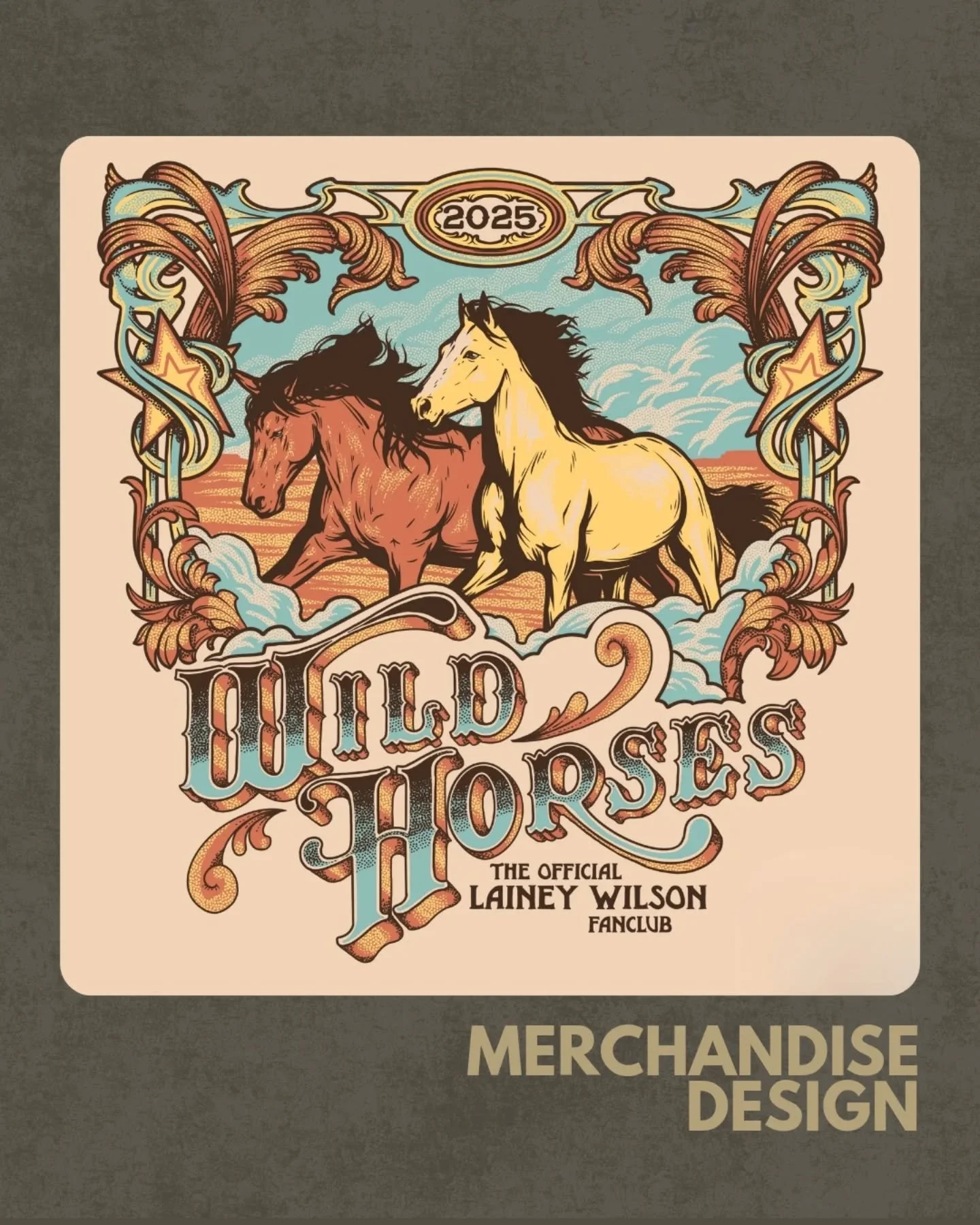 Congratulations to @laineywilson on winning CMA Entertainer of the Year! I designed this piece for her Wild Horses fan club, and it was featured on a postcard sent out to members. Such a delight to create artwork for her incredible fans.