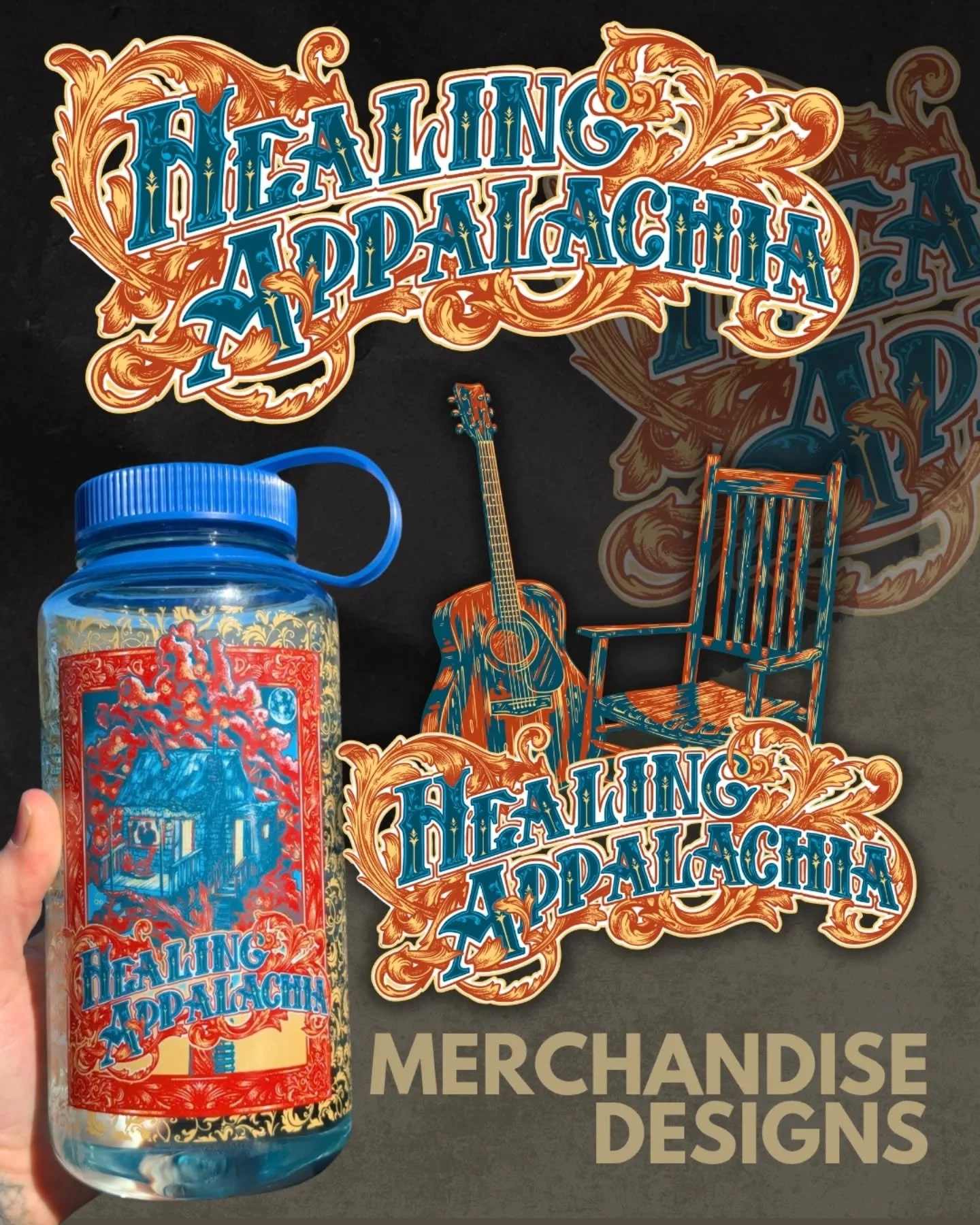 Along with the Healing Appalachia Poster, I also used the graphics for merchandise design for the event. Here are a few examples of the isolations of design elements that I pulled in order to use for the events merch. (2024)
