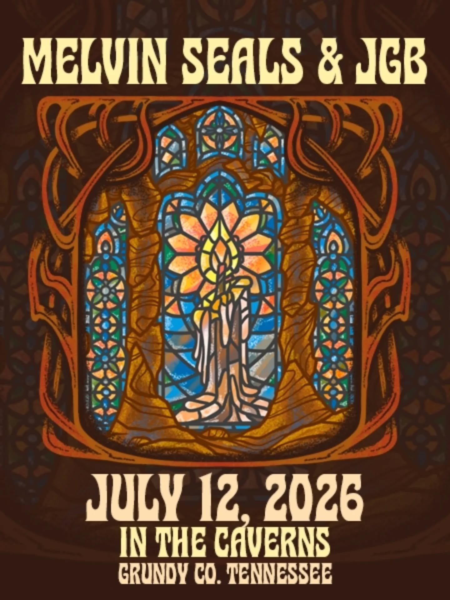 I honestly can&rsquo;t think of a better place to experience @melvinsealsandjgb than @thecavernstn. 

I wanted this piece to feel like stepping into something sacred. Warm, glowing, full of color. The stained glass direction felt right for the spirit