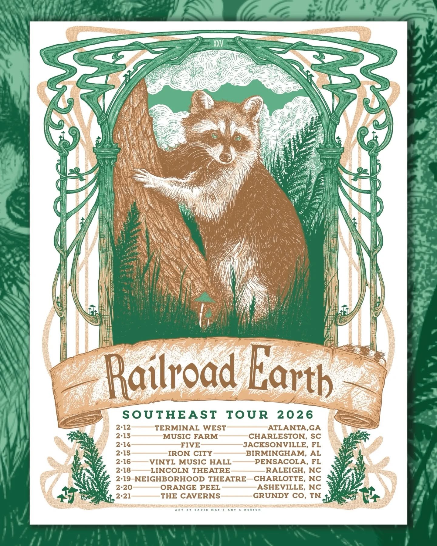 I created this design for @railroadearth &rsquo;s Southeast Tour, kicking off tonight in Atlanta, GA 🌿

The concept started with blending nature and psychedelia. It needed to be something ornamental and alive. I chose one of my all-time favorite cri