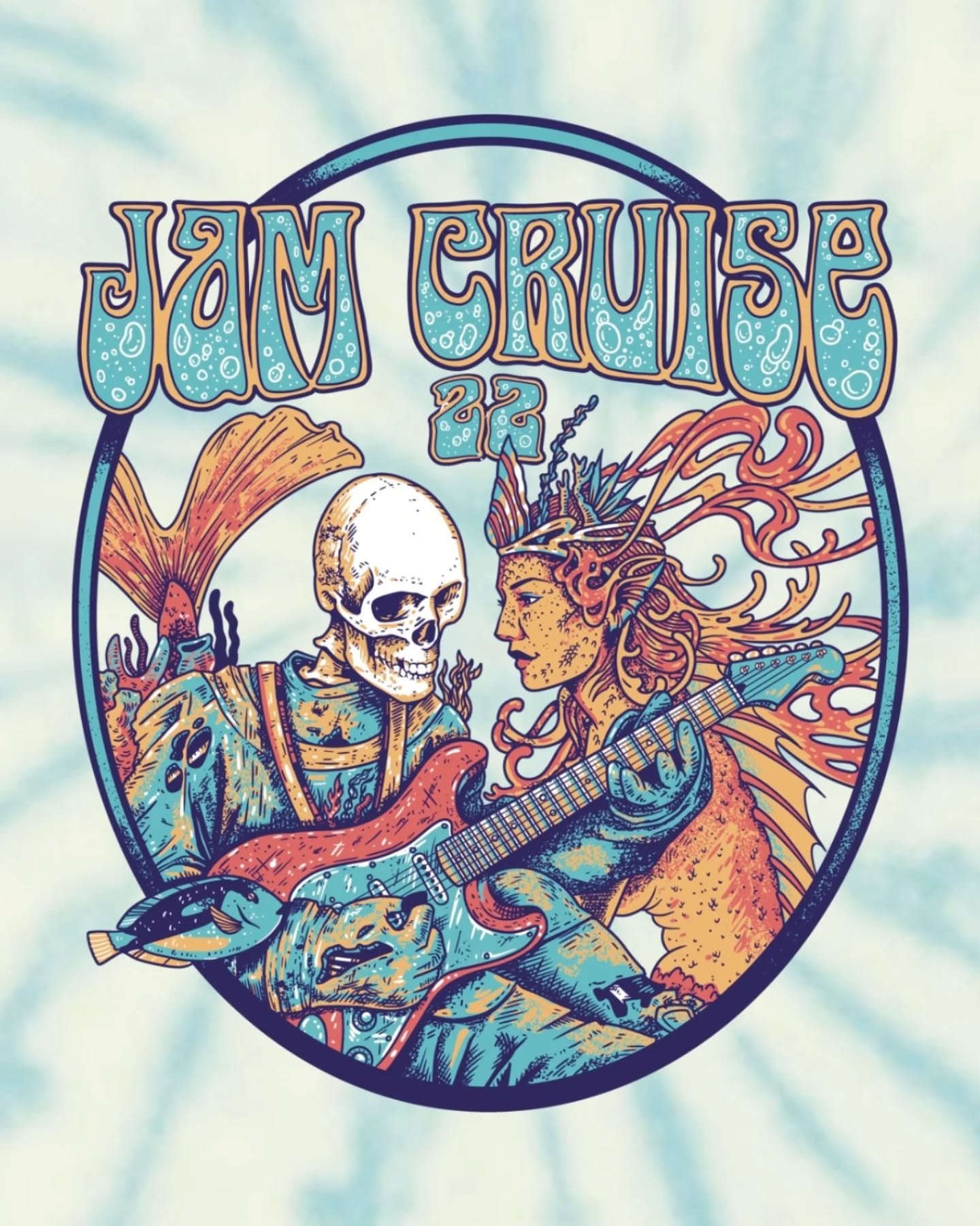 This year I was delighted to design the poster and a tee shirt design for Jam Cruise 22! After many years of the incredible talent that is @zenmysticstudio making the official Jam Cruise Poster, I knew that I had some big shoes to fill. I wanted to c