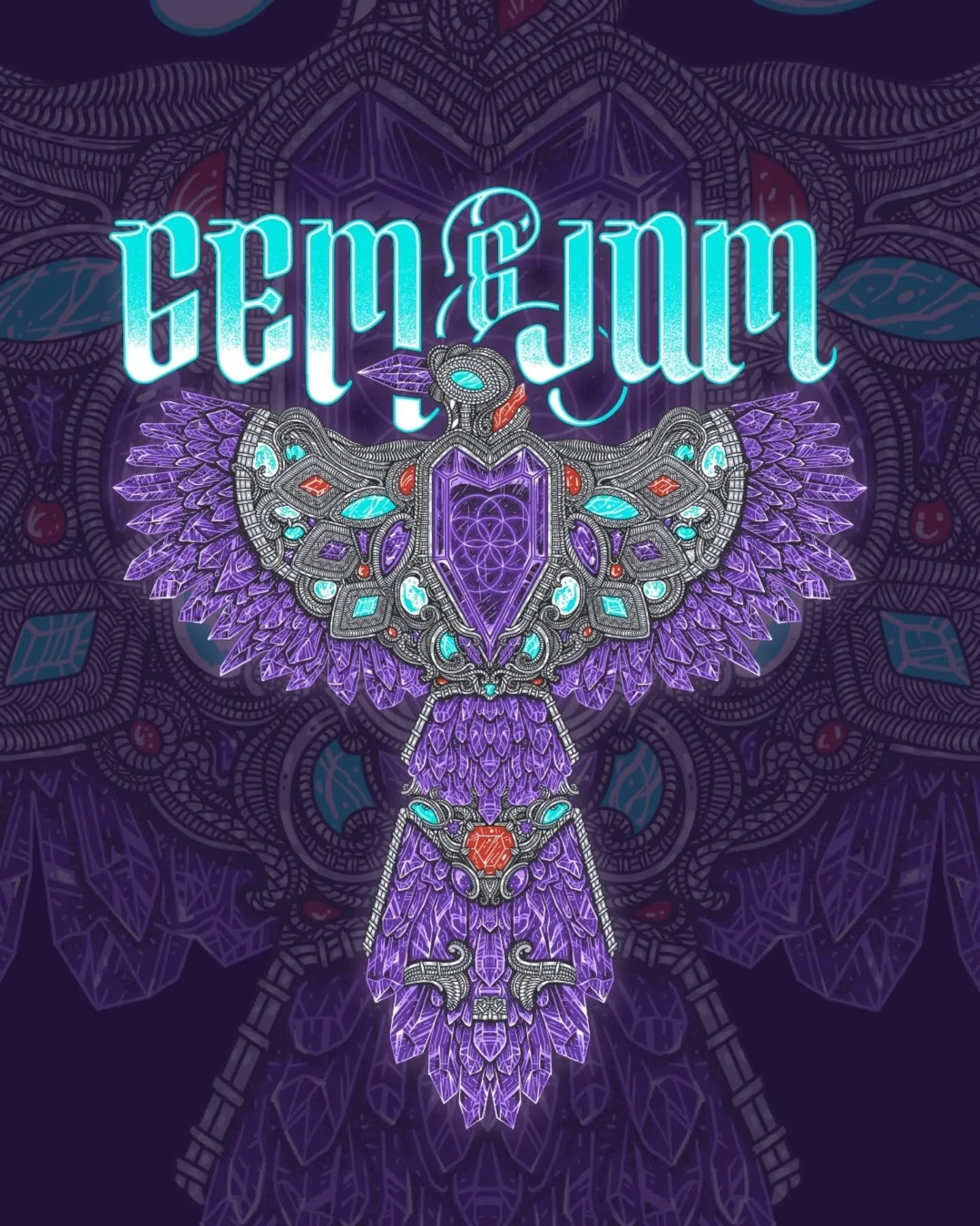 I created this design for @gemandjamfestival to try something I hadn't seen done in merch before. After the idea sparked, I wanted to see if I could form a subject as if it were a literal wire wrap.

​Knowing the level of talent among the jewelers at