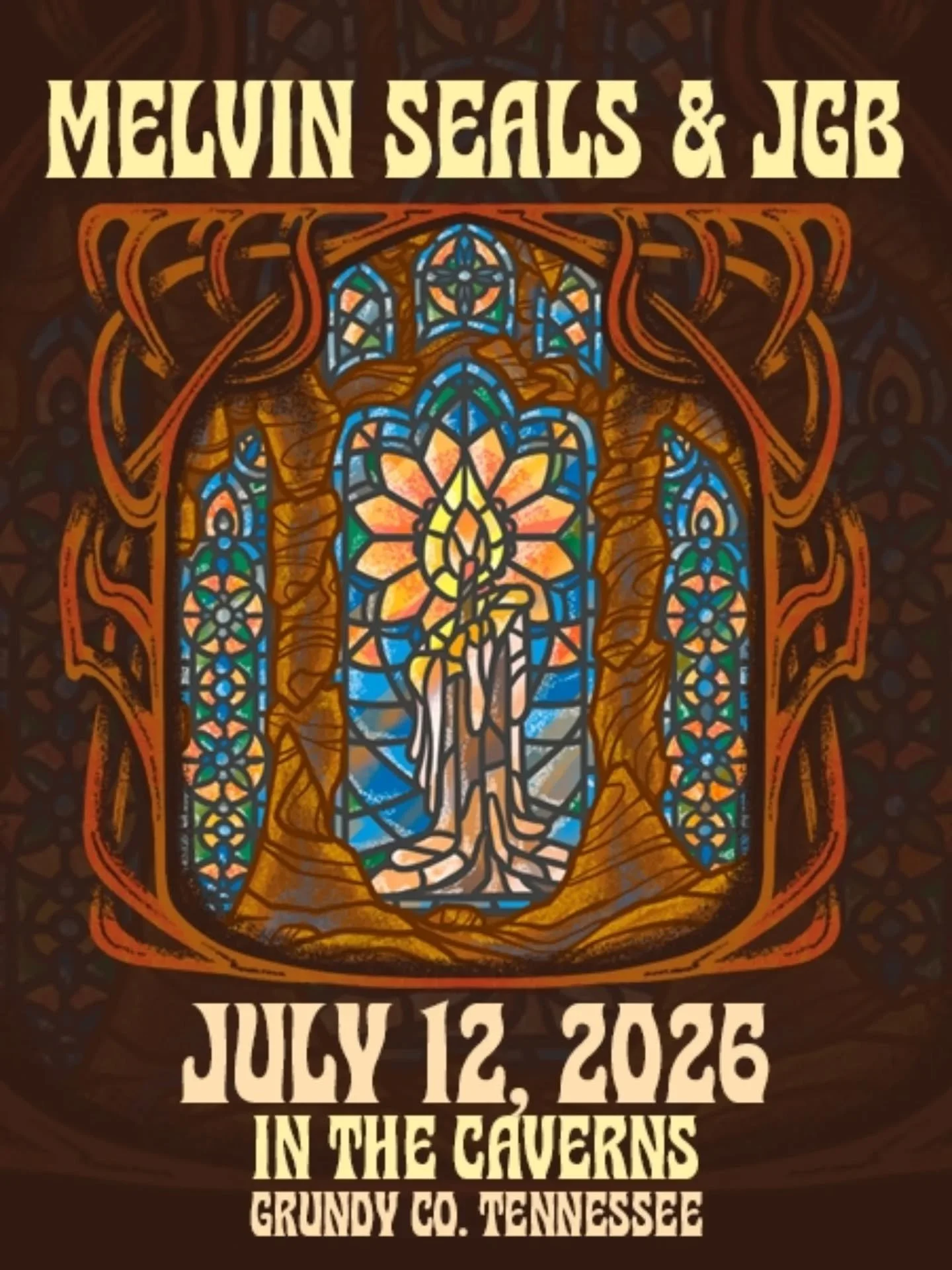 I honestly can&rsquo;t think of a better place to experience @melvinsealsandjgb than @thecavernstn. 

I wanted this piece to feel like stepping into something sacred. Warm, glowing, full of color. The stained glass direction felt right for the spirit