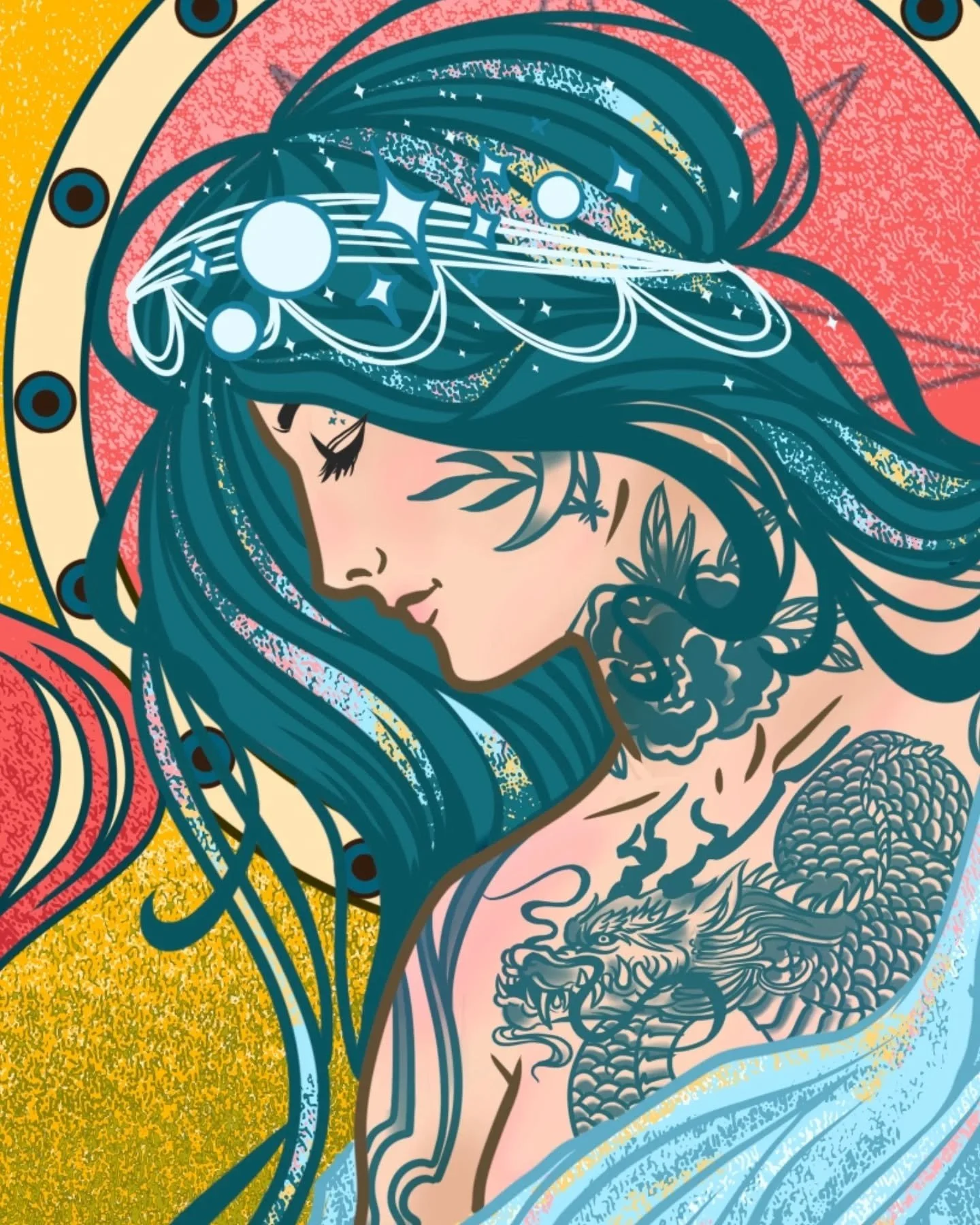 Happy Bicycle day 
Here's "Lady Star Dust" from my Entheogenic Art Nouveau Goddess 4 Illustration Series