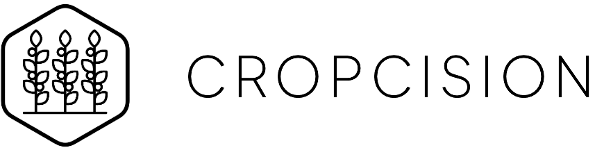 Logotyp för Cropcision med tre växter inneslutna i en hexagon.