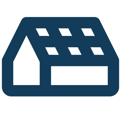 Icon of a house with a roof and windows, representing a home or building with solar panels.