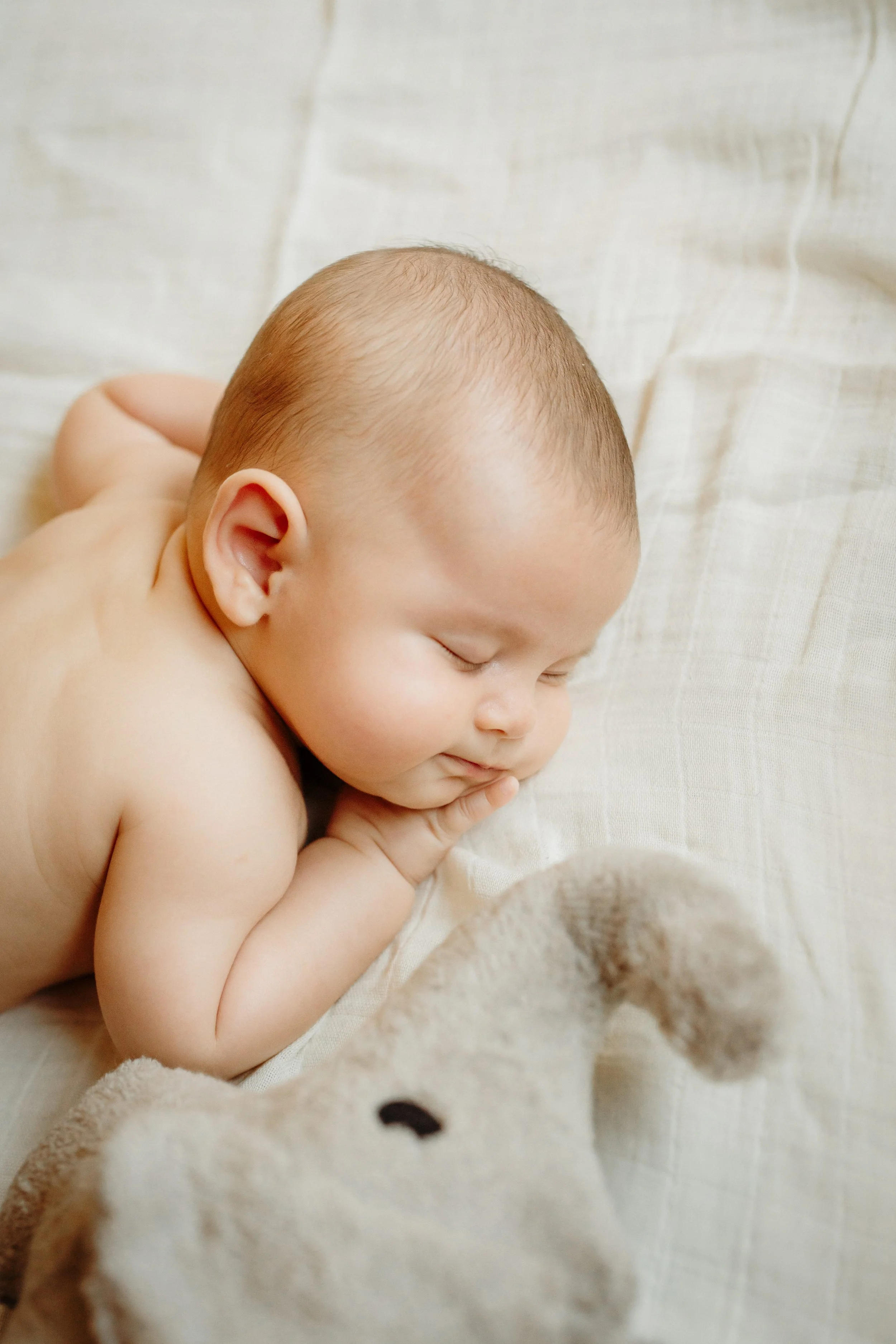 Geneva photographer Newborn baby slept next to his favorite toy.