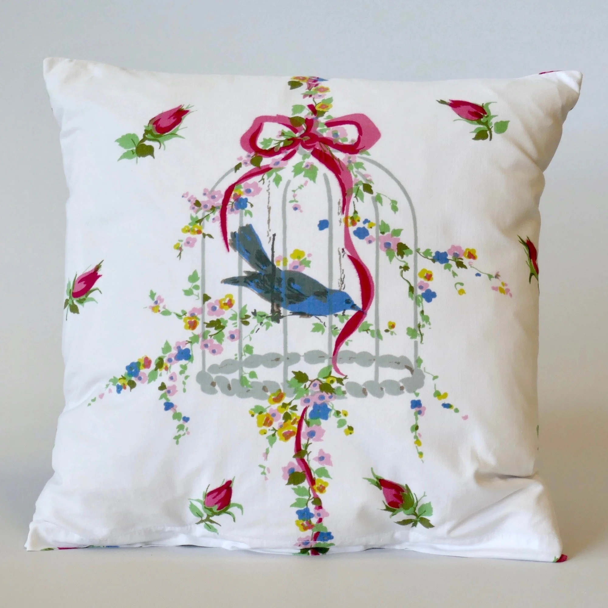 Vintage Blue Bird Fabric 18" Cushion