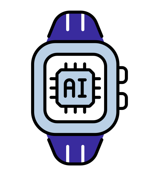 Smartwatch displaying AI chip icon on the screen.