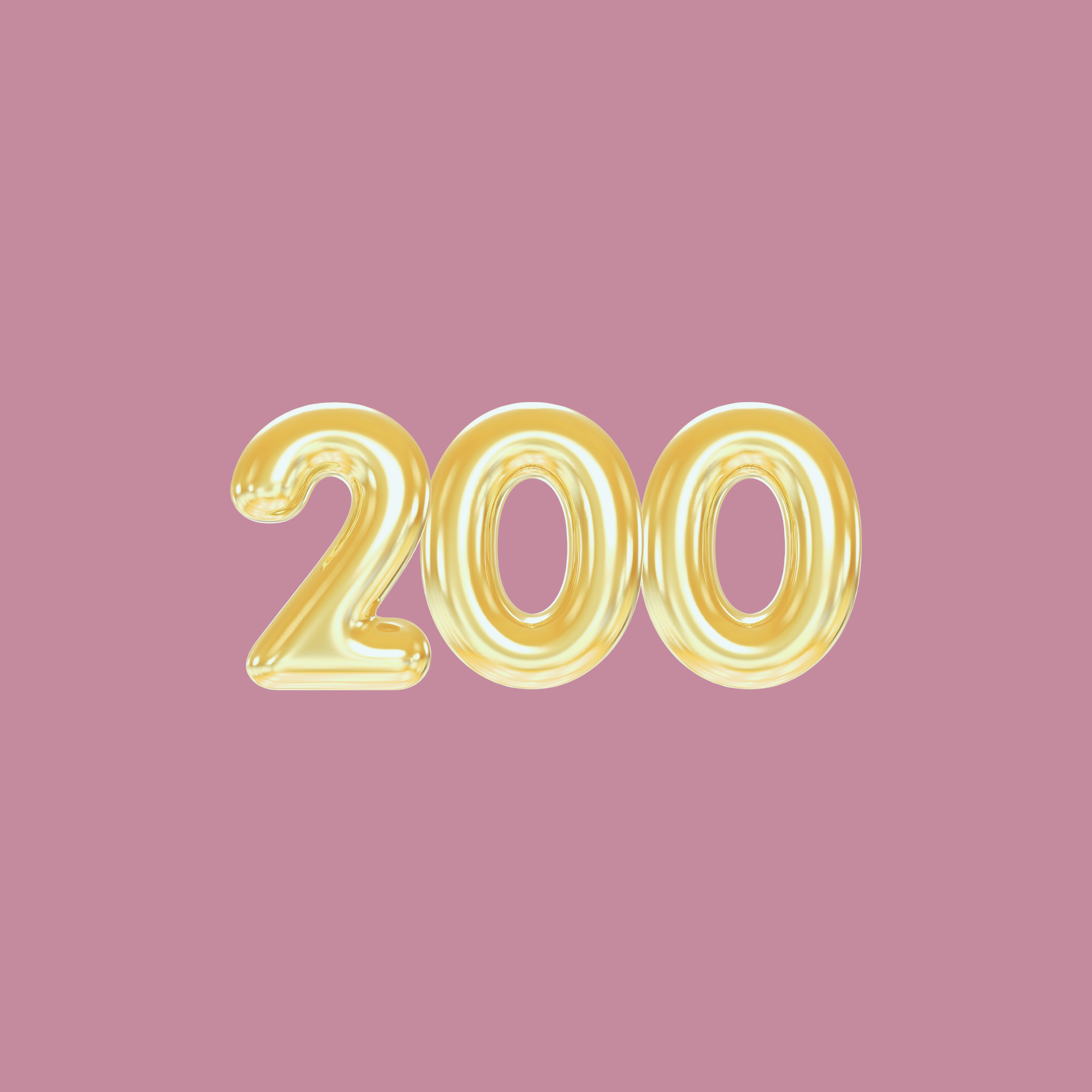 Golden balloon digits forming the number 200 on a pink background.