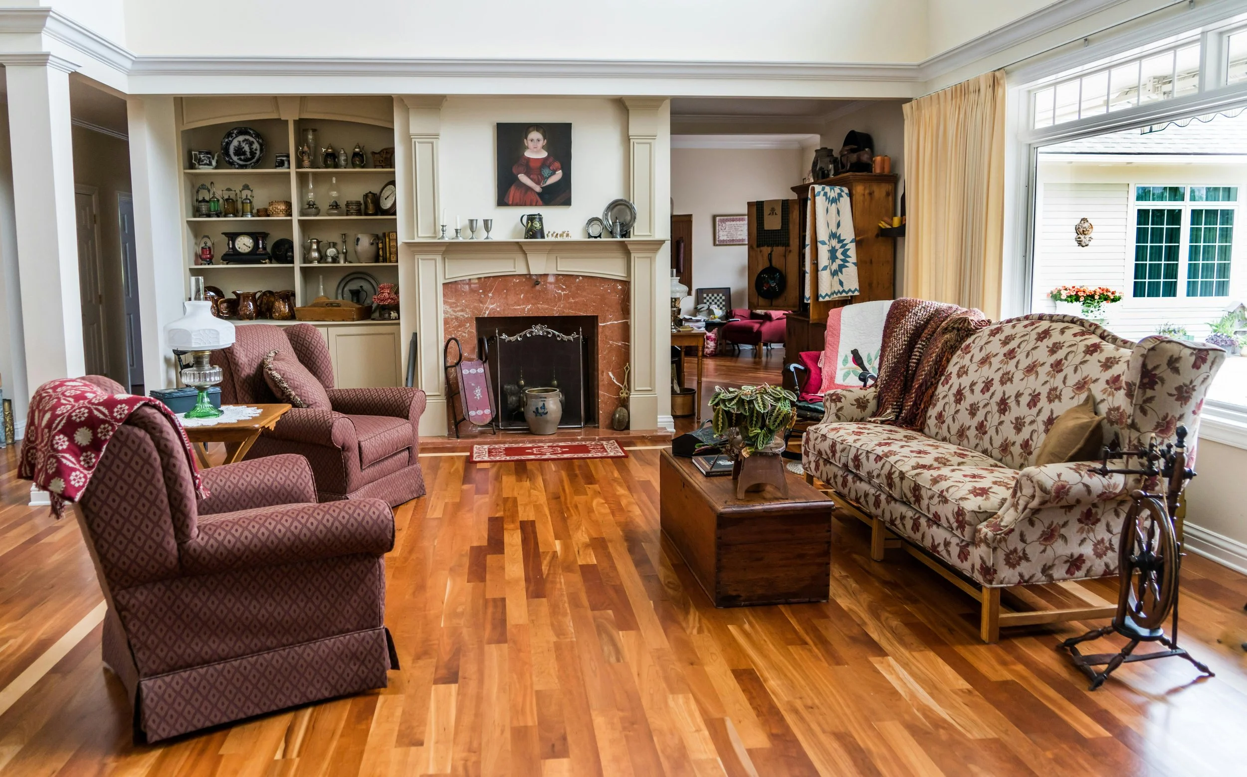 floral couch in grandmas house