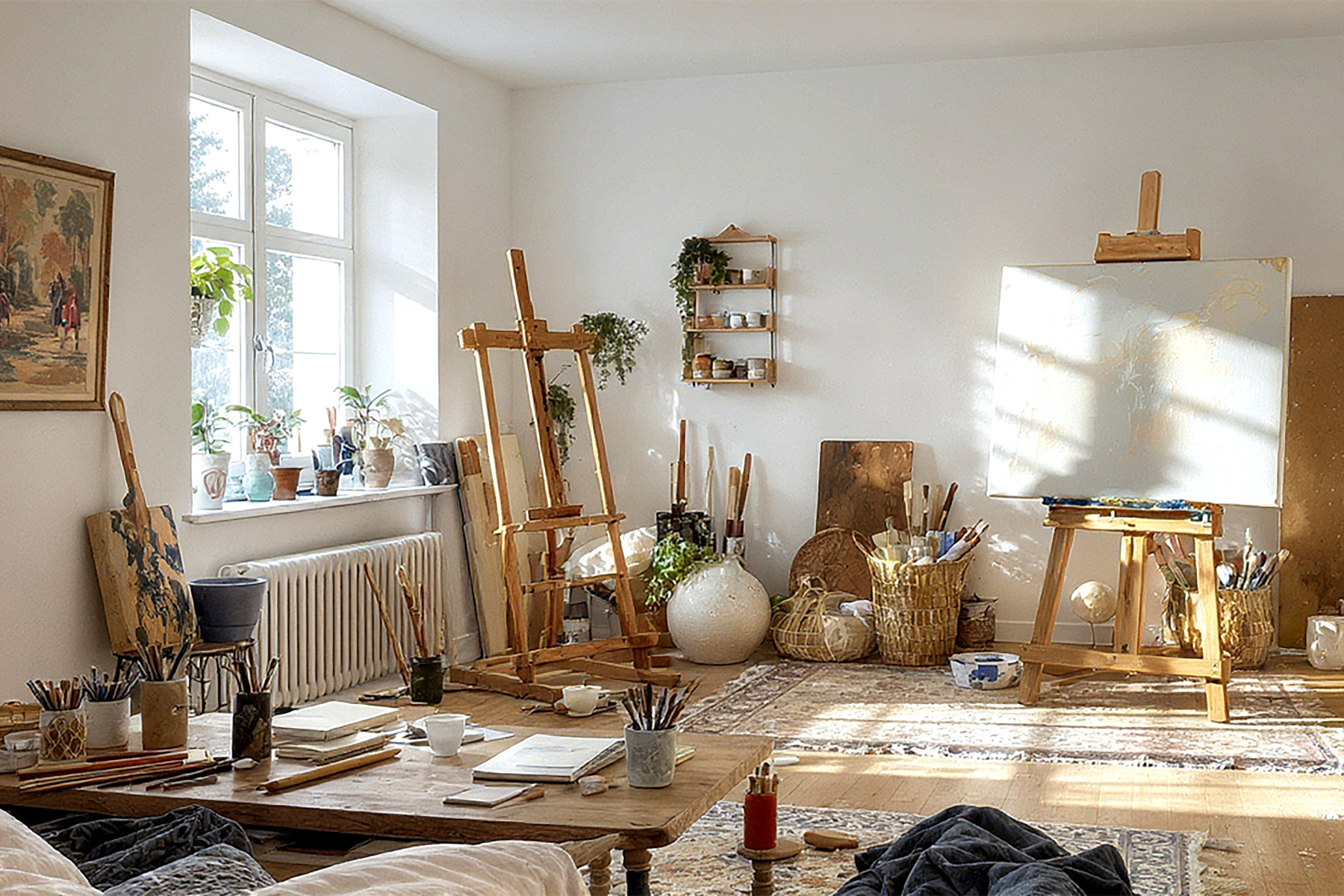 room full of artists supplies