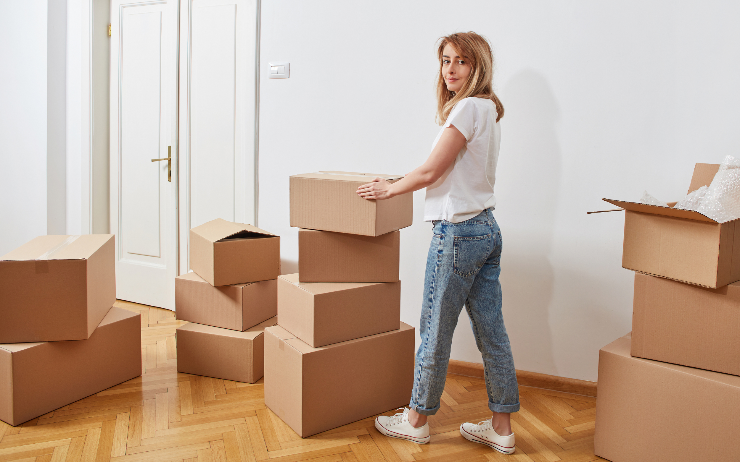 room full of moving boxes
