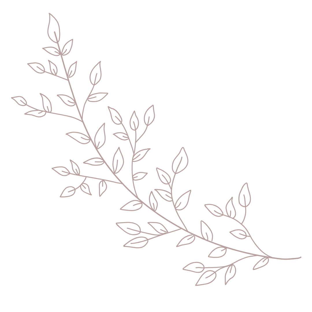 Line drawing of a sprig with multiple small leaves on thin branches, on a black background.