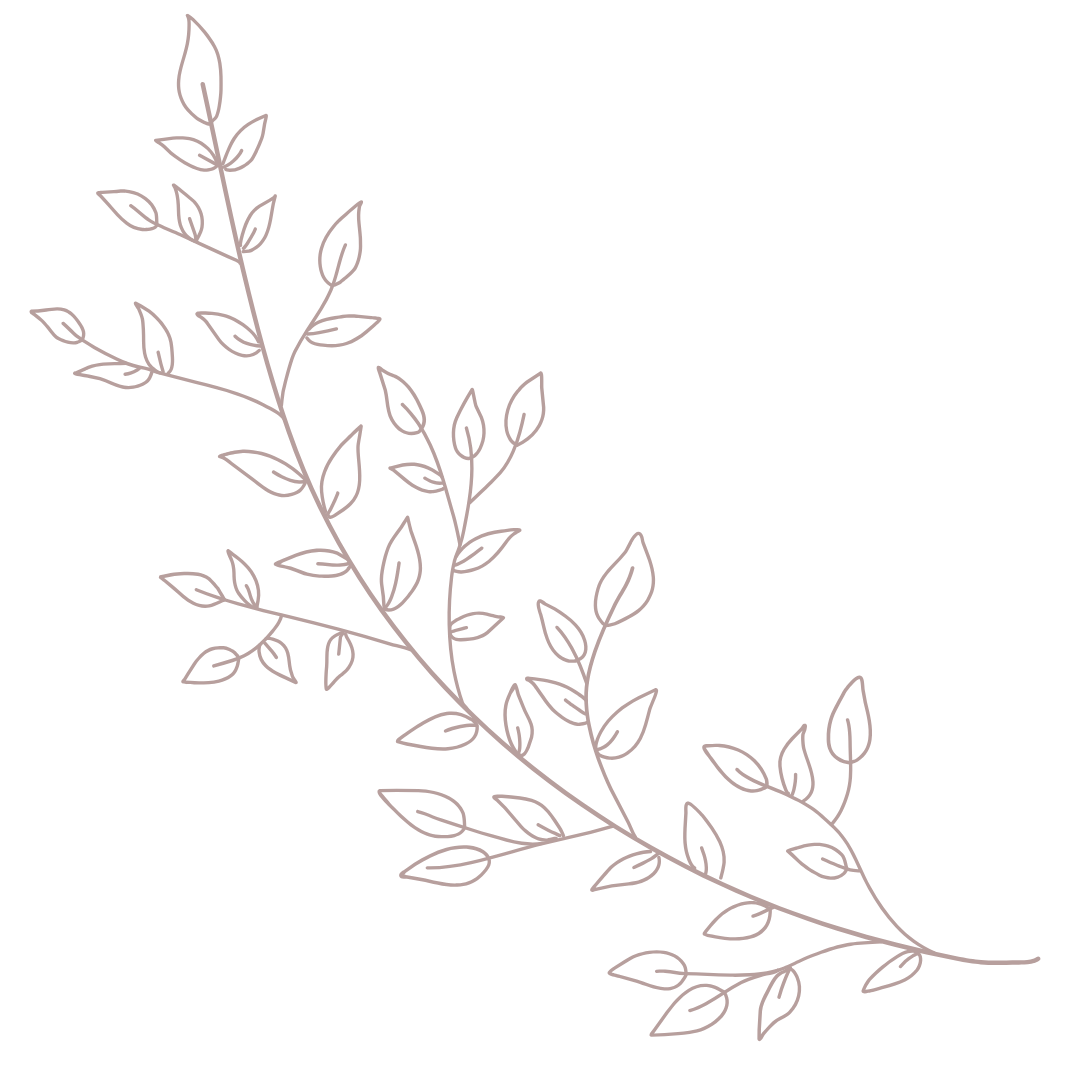 A minimalist line drawing of a thin, curved branch with small, oval-shaped leaves on a black background.